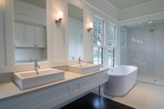 white bathroom with double sinks